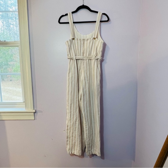 St. Tropez Linen Pink & White Striped Jumpsuit Wide Leg size 4 - Picture 2 of 7